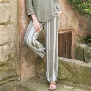 Soft Surroundings Brown & White Striped Bahama Britches Linen Pants Size XL